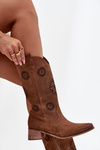 Open Women's Boots Made of Natural Suede on Block Zazoo 3793 Brown