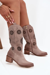 Suede Leather Women's Boots With Openwork Pattern Zazoo 3852 Cappuccino