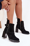 Ankle boots made of genuine suede on a heel with a buckle Vinceza 91152 Black