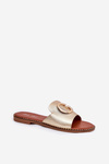 Eco Leather Flat Ladies Sandals With Decorative Detail Gold Frelie