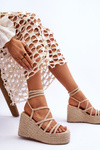 Leather Wedge Sandals Beige Margaritt