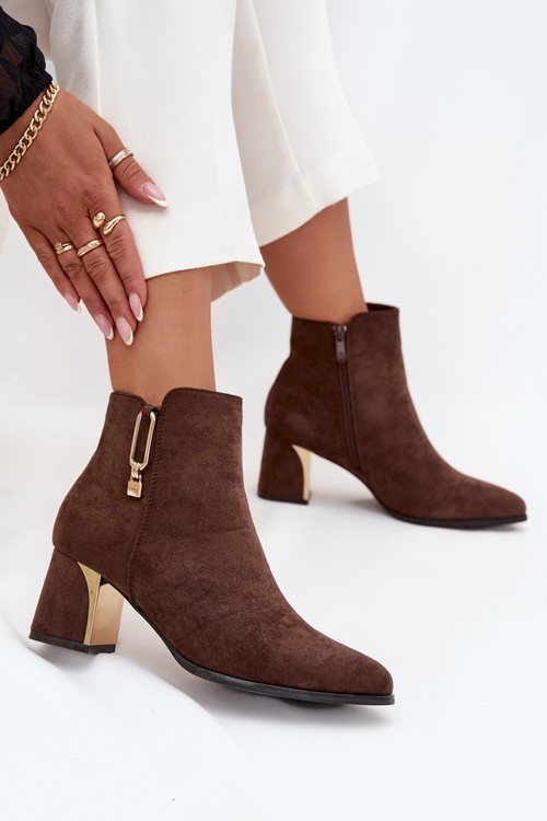 Women's heeled ankle boots with gold details brown Kalivra