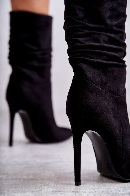 Botki Kozaki Damskie Marszczone Czarne Laguna