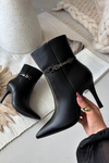 Women's ankle boots on heel with strap and silver element heated black Bellisse