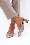Leather Ladies Sandals On A Heel With Pointed Toes Gold-Silver Vinceza 66733