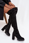 Women's Knee-High Boots on Block Heel Eco Suede Black Tahlina