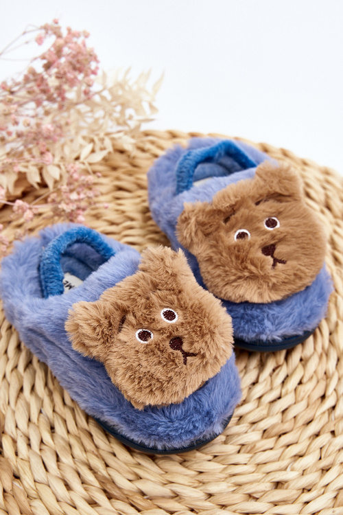 Children's Fur Slippers with Teddy Bear Blue Dicera