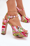 Patterned Heeled Sandals And Platform Pink-Green Slaria