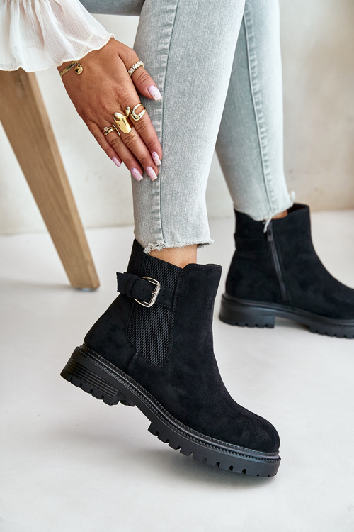 Insulated ankle boots with zipper and buckle black Kikiella