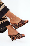 Lacquered women's wedge sandals leopard brown Nelithin