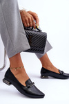 Leather Ballet Flats With Chain Flat Heel Black Lanez