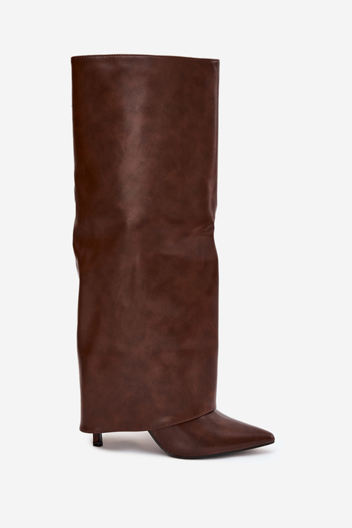 Insulated Stiletto Boots With Folded Shaft Chocolate Tamonia
