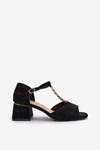 Women's sandals with block heel and decorative strap eco suede black Obivena