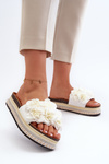Women's Platform Sandals Adorned with Flowers White Nodina