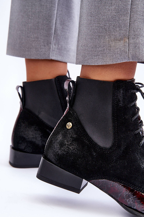Botki Damskie Skóra Płaski Obcas Maciejka 06200-08 Czarne