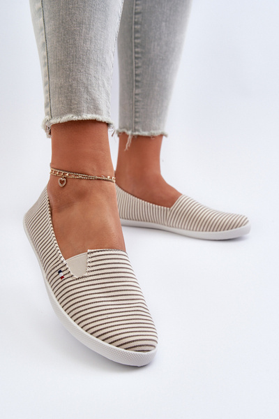Damskie Tenisówki Trampki Slip-On Paski Beżowe Pazaria 24TX02-7658