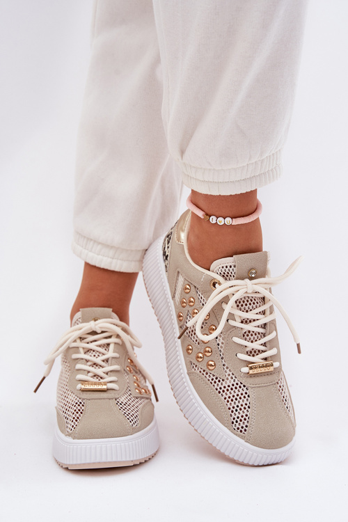 Women's Sports Shoes With Mesh And Studs Beige Ogalda