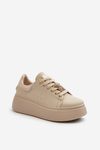 Women's Leather Platform Sneakers with Bow Beige Vinceza 66641