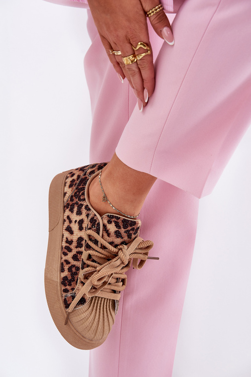 Zdobione Damskie Sneakersy Na Platformie Panterka Brązowe Eanneth