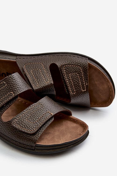 Męskie Wygodne Klapki Z Paskami Na Rzepy Ciemnobrązowe Inblu GV00002I