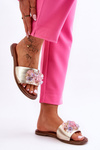 Leather Women's Slippers With Decoration Nicole 2726/064 Golden