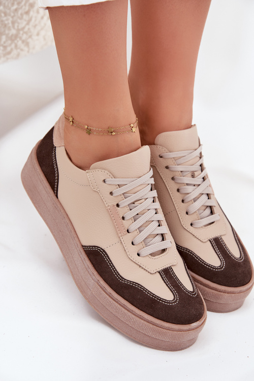 Leather Women's Sneakers On Platform Zazoo N1269S2 Beige