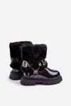 Lacquered Girls Boots With Fur And Buckles Black Cartemes