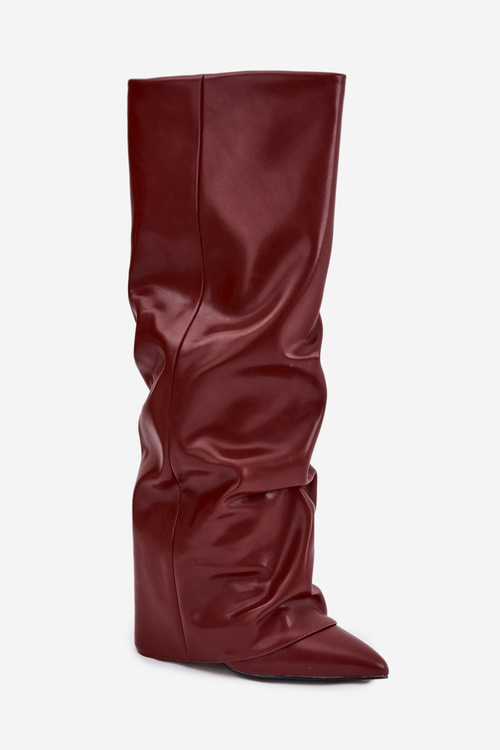 Insulated Women's Boots with Rolled Shaft on a Heel Bordeaux Elivira