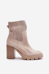 Women's Suede Aperture Ankle Boots On Heel Light Beige Lewski 3386