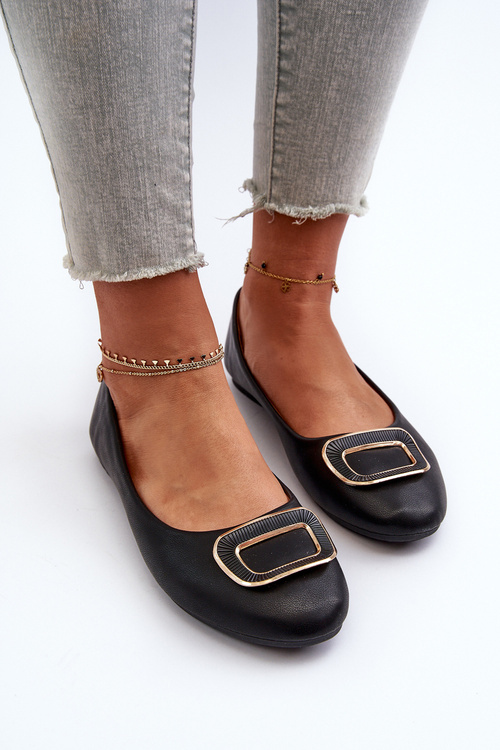 Black Eco Leather Ballerinas with Decoration Enicoria