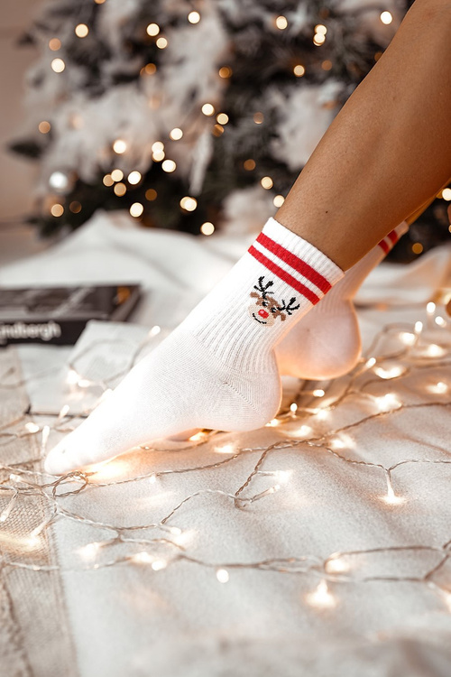 Christmas Socks Reindeer Striped With Stripes White
