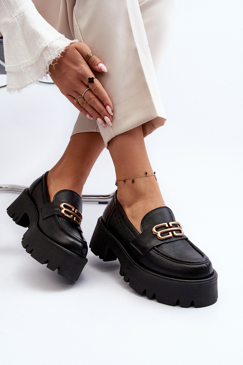 Loafersy Damskie Masywne Skóra Naturalna Czarne Zazoo 20164