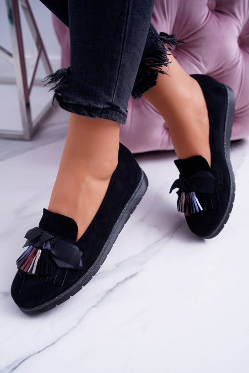 Black Suede Fringed Moccasins Ermire