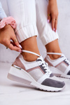 Leather Sport Shoes Wedge Sneakers Silver-Grey Elissa