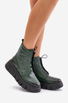 Zazoo 60472 Leather Ankle Boots On Platform And Wedge Dark Green