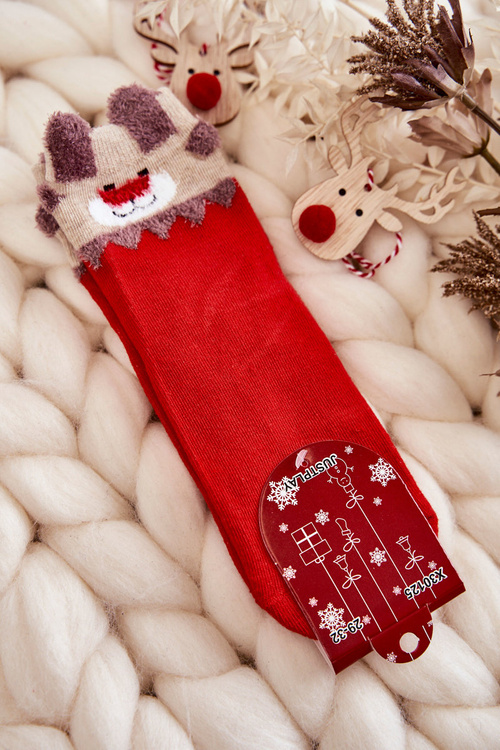 Młodzieżowe Skarpety Gładkie Renifer Czerwone