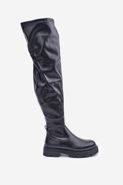 Knee High Boots With Flat Heel Black Feliri