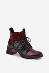 Botki Na Obcasie Skóra Naturalna Zwierzęcy Wzór Ocieplane Bordowe Zazoo 60503