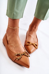 Baleriny Damskie Skóra Szpic Ozdoba Camel Carlos