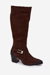 Leather Suede Boots on Heel with Buckle Heated Zazoo 70156 Chocolate