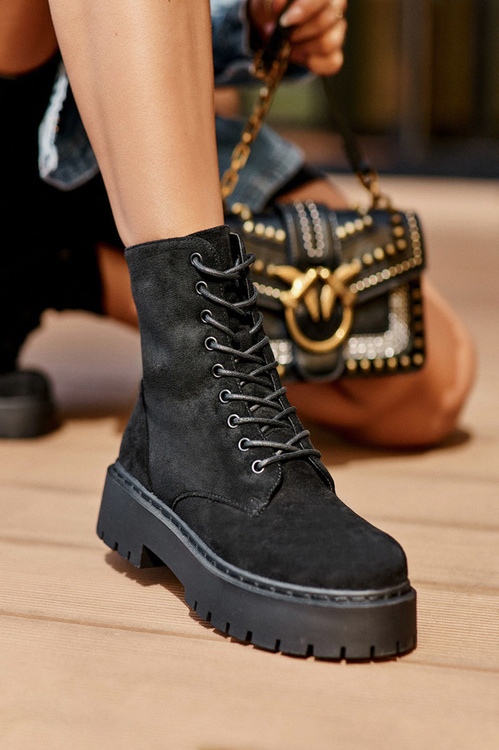 Women's Suede Ankle Boots Black Dearia