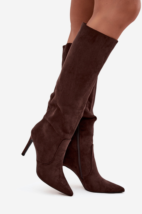 Insulated Women's Boots on Heel Eco Suede Chocolate Rosavine