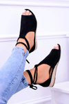Black Suede Sandals on Light Platform Espanoso