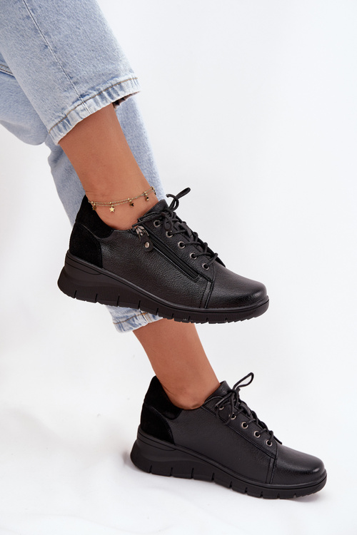 Leather Women's Platform Shoes Vinceza 39964 Black