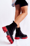 Warm Suede Boots Workers Tied Black-Red Pierro