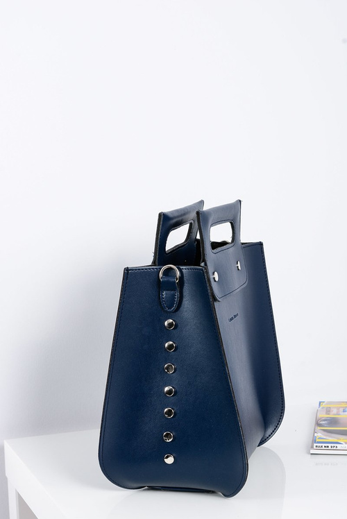 Large Women's Navy Blue Trunk Handbag Rivets