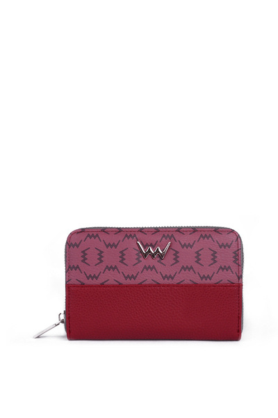 Leather Zip Wallet Red Grey Merina