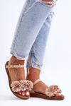 Women's Sandals With Textile Flowers Beige Fiori