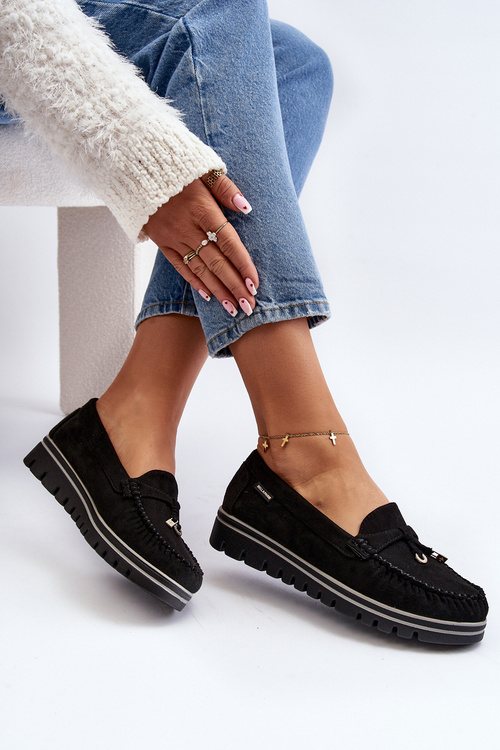 Women's Black Platform Moccasins Railav