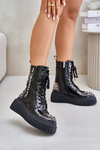 Lacquered Ankle Boots With Decoration On Platform D&A MR880-079 Black